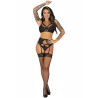 Livco Corsetti Fashion - Pojzon Lc 90670 Soutien-Gorge + Porte-Jarretelles + Bas + Culotte Noir L/Xl